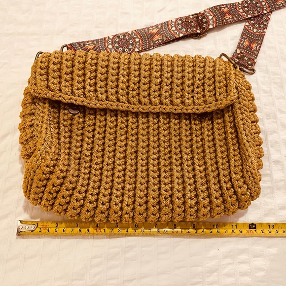 Crossbody Handmade Crochet Woven Khaki Bag NWOT - Picture 15 of 16